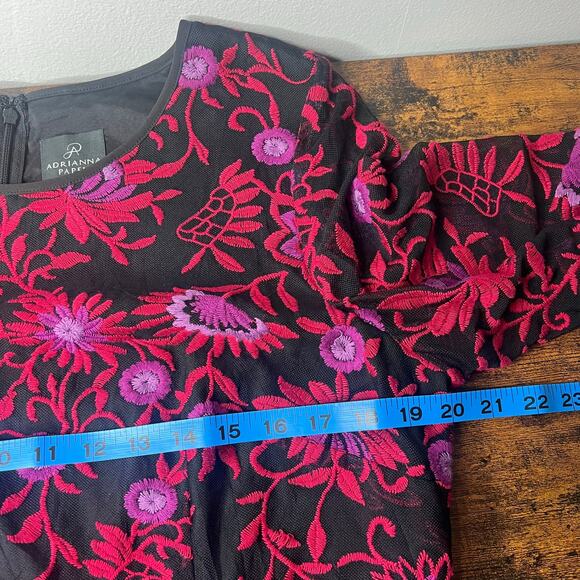 Adrianna Papell Floral Lace Embroidered Sheath Dress Sheer Sleeves Plus Size 14 - Picture 11 of 13